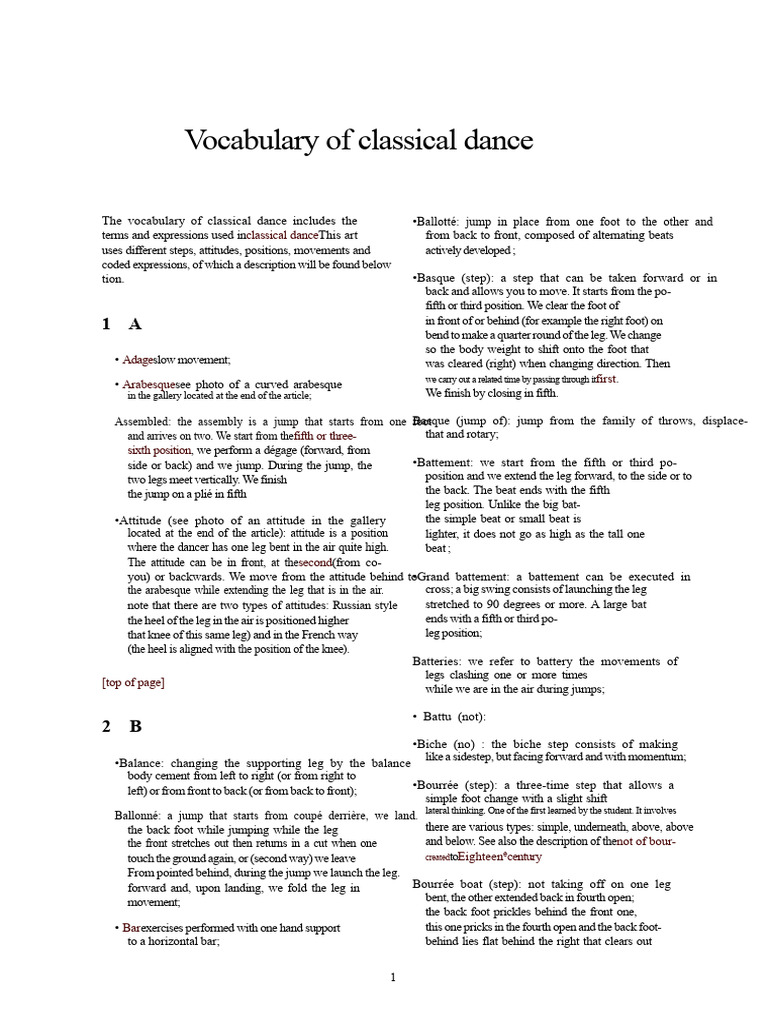 Classical Dance Vocabulary Explained | PDF | Dances | Concert Dance