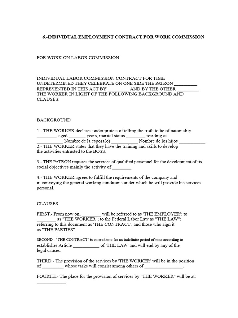 Individual Employment Contract Template | PDF | Justice | Crime & Violence