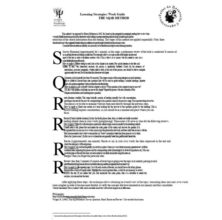 Learning Strategies SQ4R PDF | PDF | Reading Comprehension | Mental ...