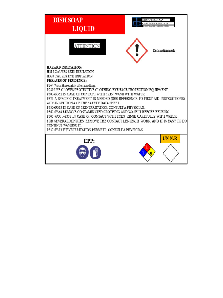 Liquid Dish Soap Safety Guidelines | PDF