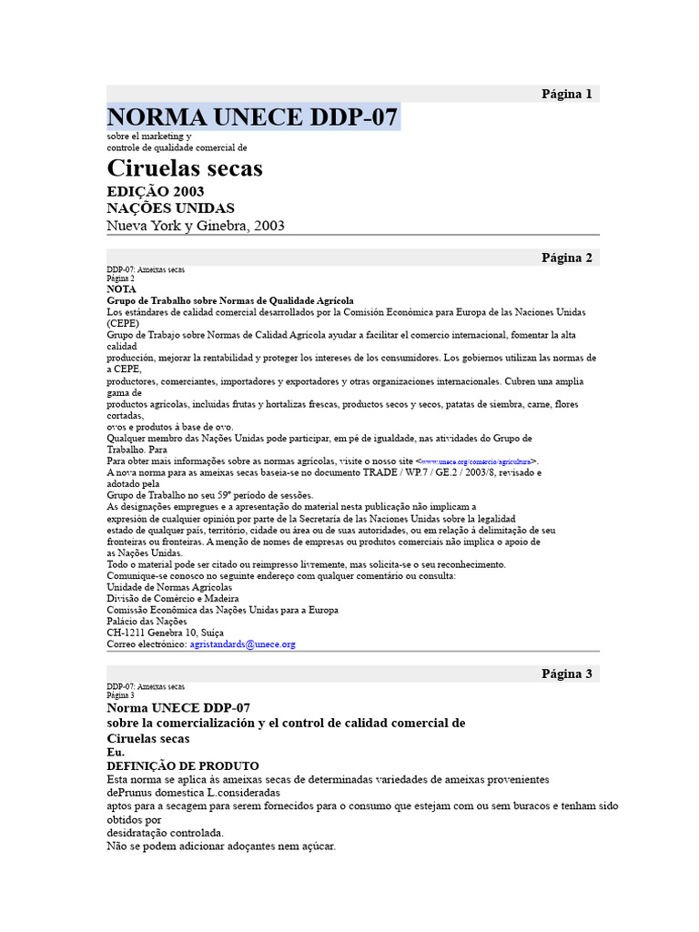 Norma UNECE DDP-07: Ameixas Secas | PDF | Umidade | Ameixa