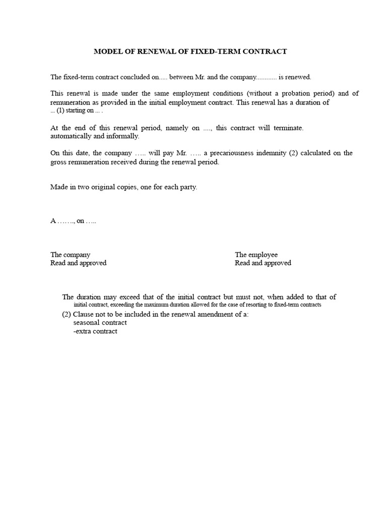 Renewal Amendment of Fixed-Term Contract | PDF