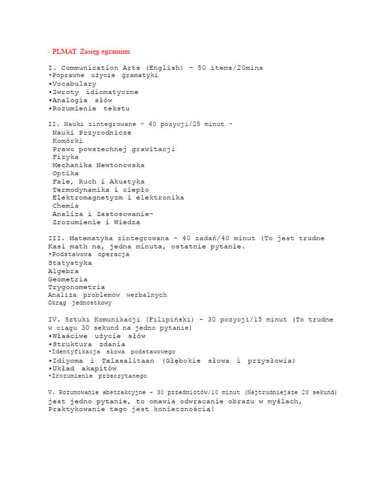Zakres PLMAT | PDF