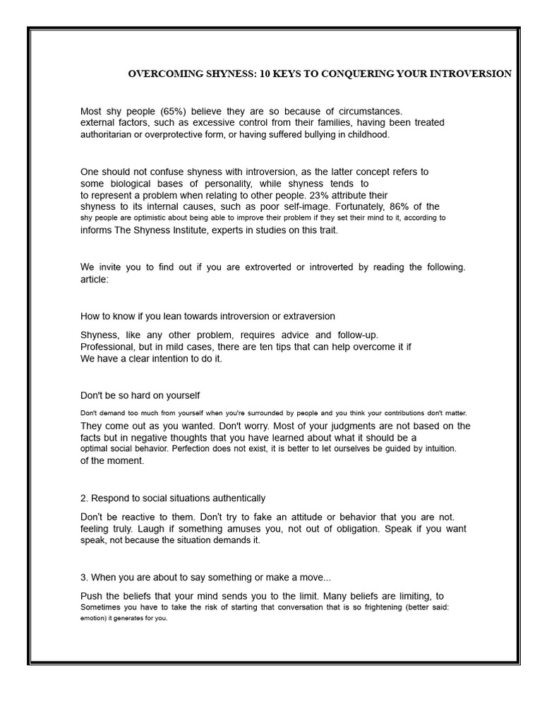 10 Tips to Overcome Shyness Effectively | PDF | Shyness | Extraversion ...