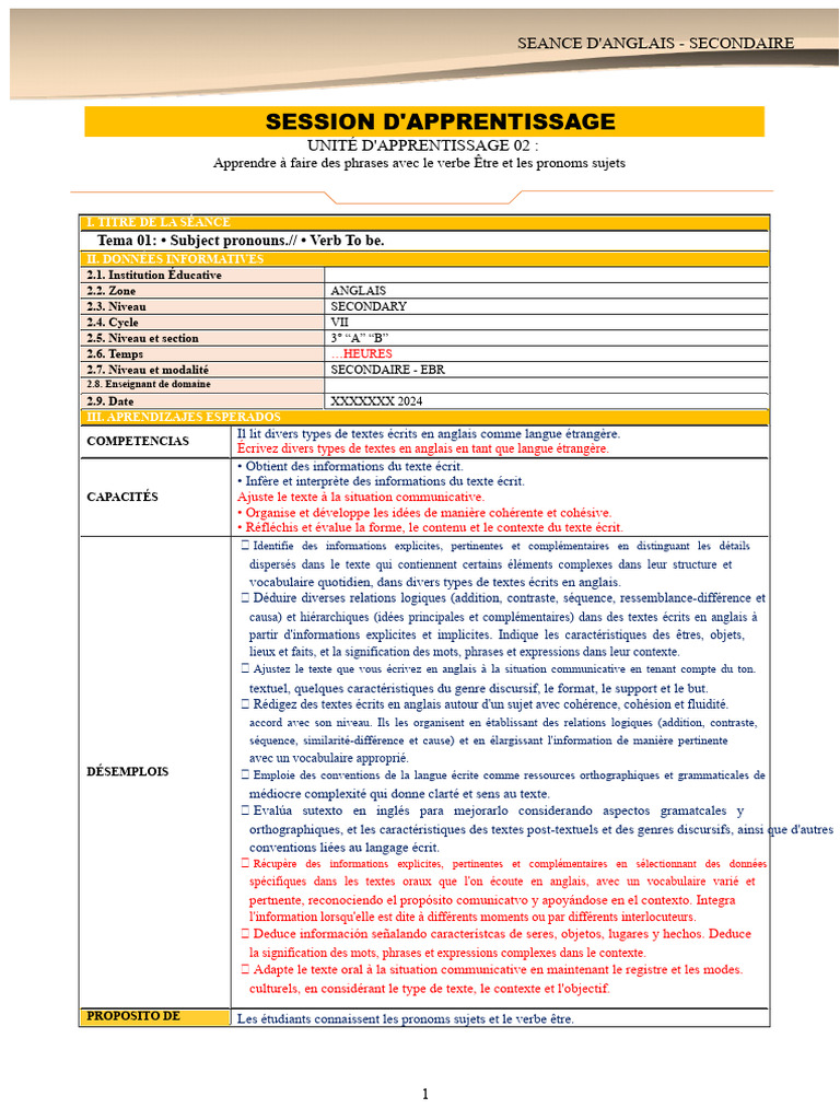 Phrases en anglais : Verbe Être et pronoms | PDF | Langue anglaise | Phrase