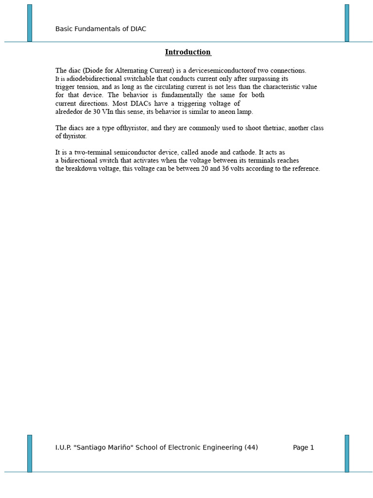 Diac | PDF | Bipolar Junction Transistor | Electric Power