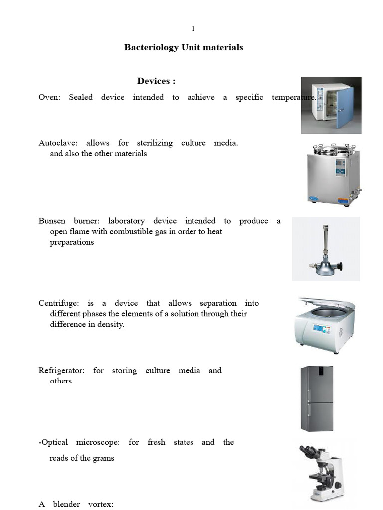 Bacteriology Lab Equipment and Supplies | PDF