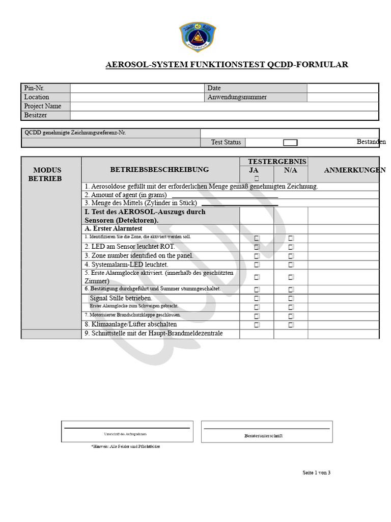 Aerosol-System-Funktionstest Qcdd-Formular | PDF