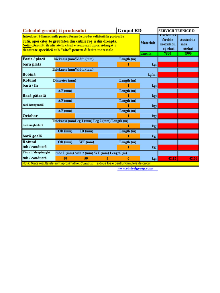 Calculator Greutate Oțel | PDF
