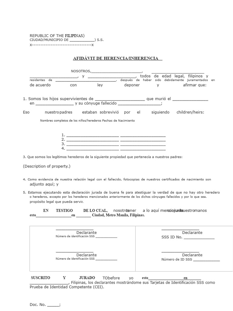 Afidávit de Herencia en Filipinas | PDF