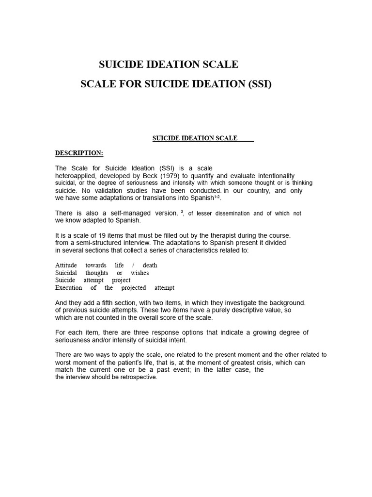 Suicide Ideation Scale Overview | PDF | Suicide | Mental Health