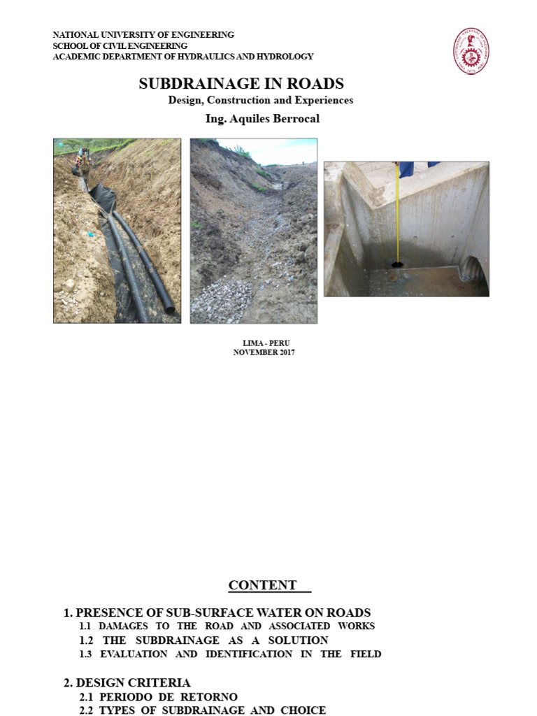 Subdrainage Solutions for Road Design | PDF | Road | Groundwater
