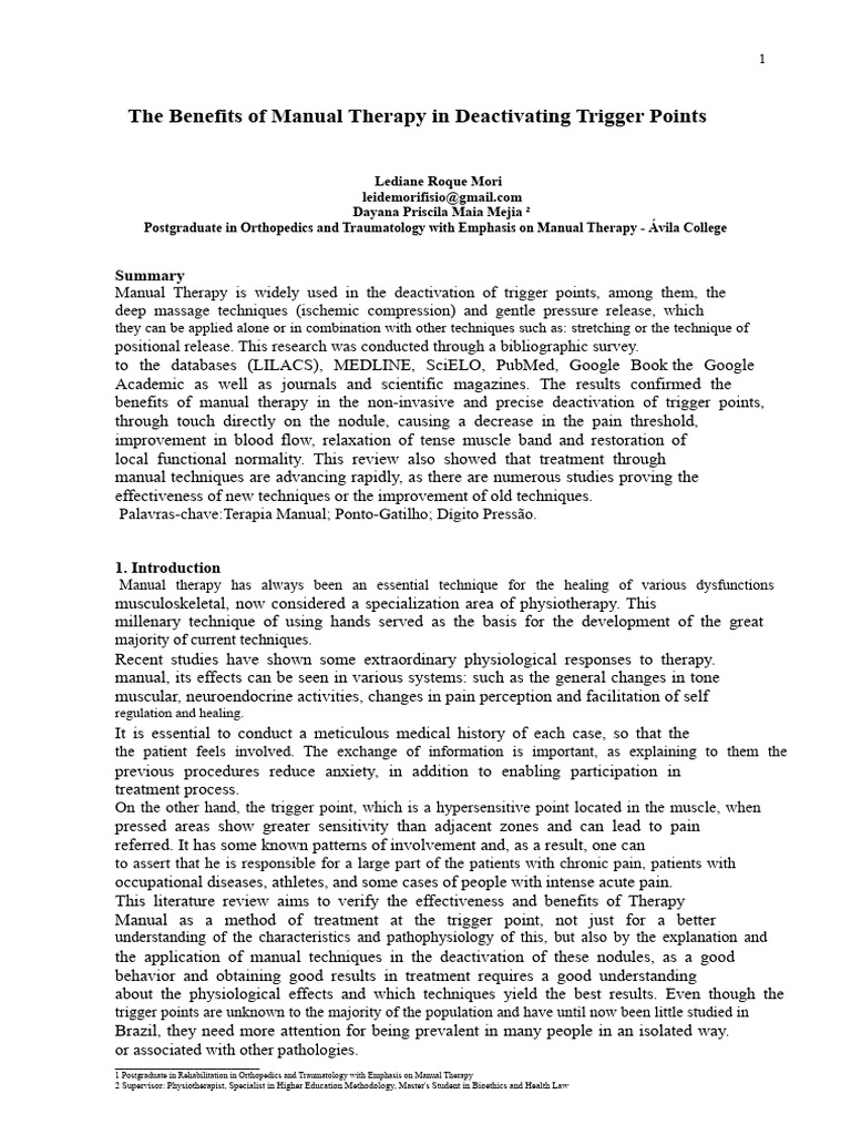 275 - The Benefits of Manual Therapy in the Deactivation of Trigger ...