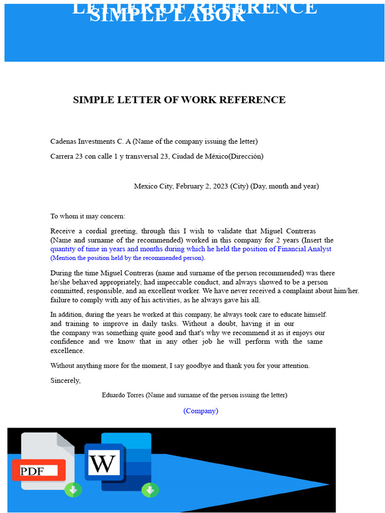 Work Reference Letter Template | PDF