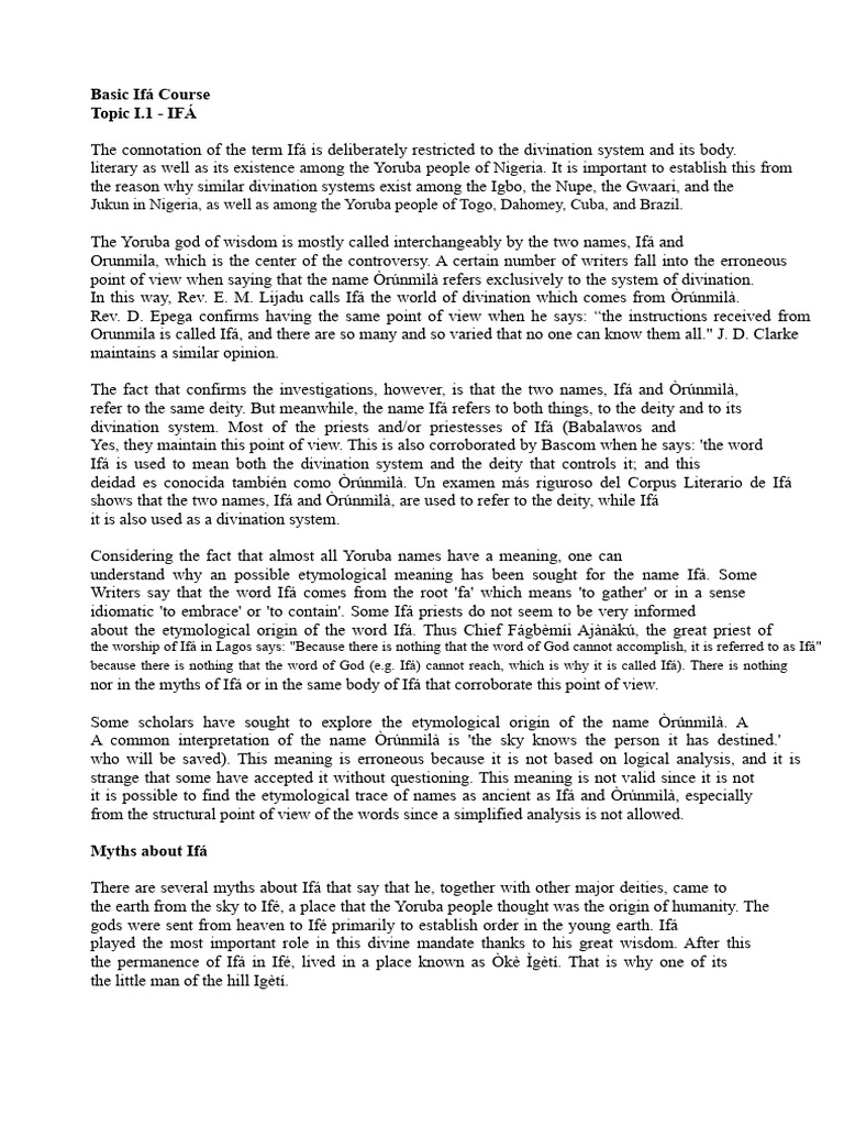 Basic Ifá Course (International Ifá Council, Oke Itase, Ile Ife) | PDF ...