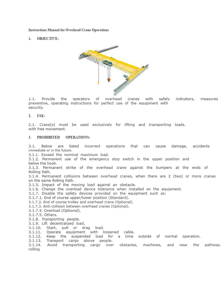 Overhead Crane Operation Manual | PDF | Crane (Machine) | Elevator
