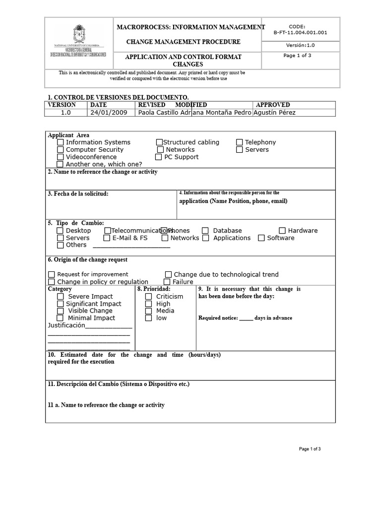 Change Management Procedure Document | PDF | Computing | Computer ...
