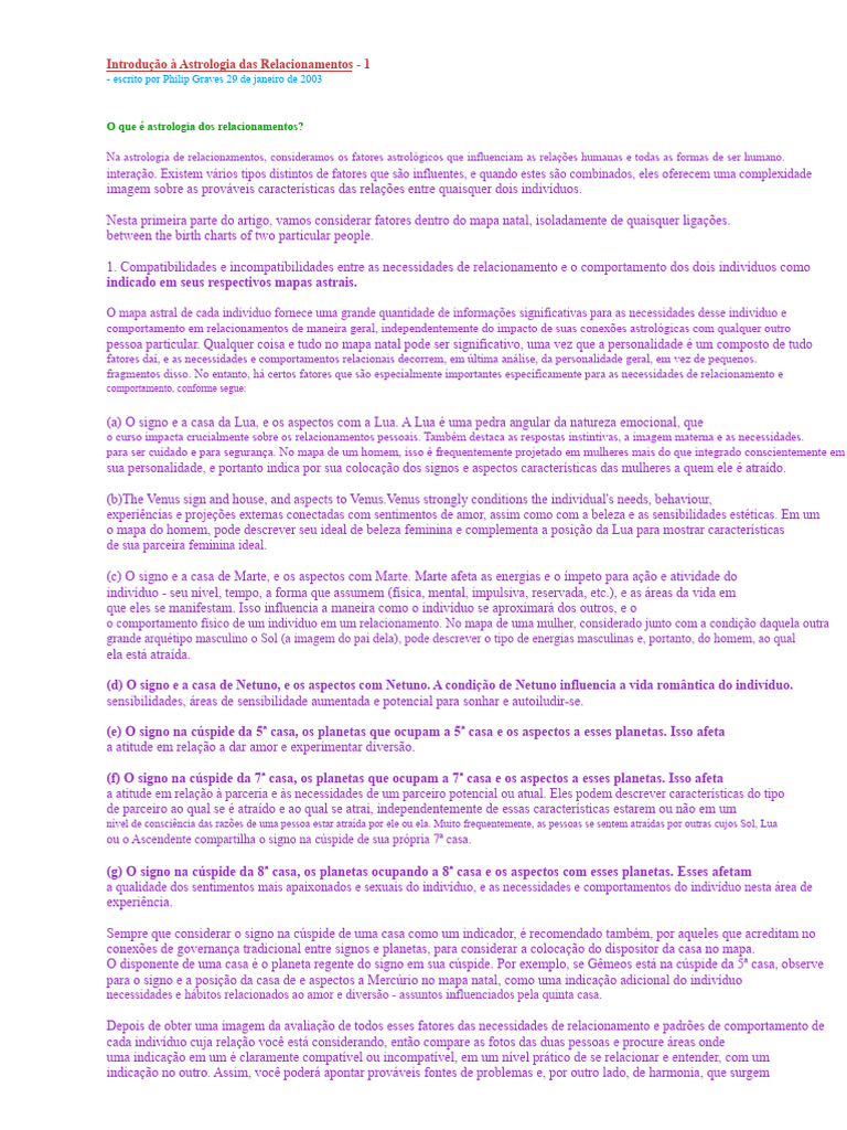 Astrologia dos Relacionamentos: Fatores-chave | PDF | Signo do zodíaco ...