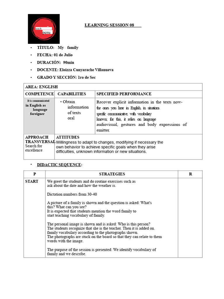 Family Vocabulary Learning Session | PDF | Vocabulary | Communication