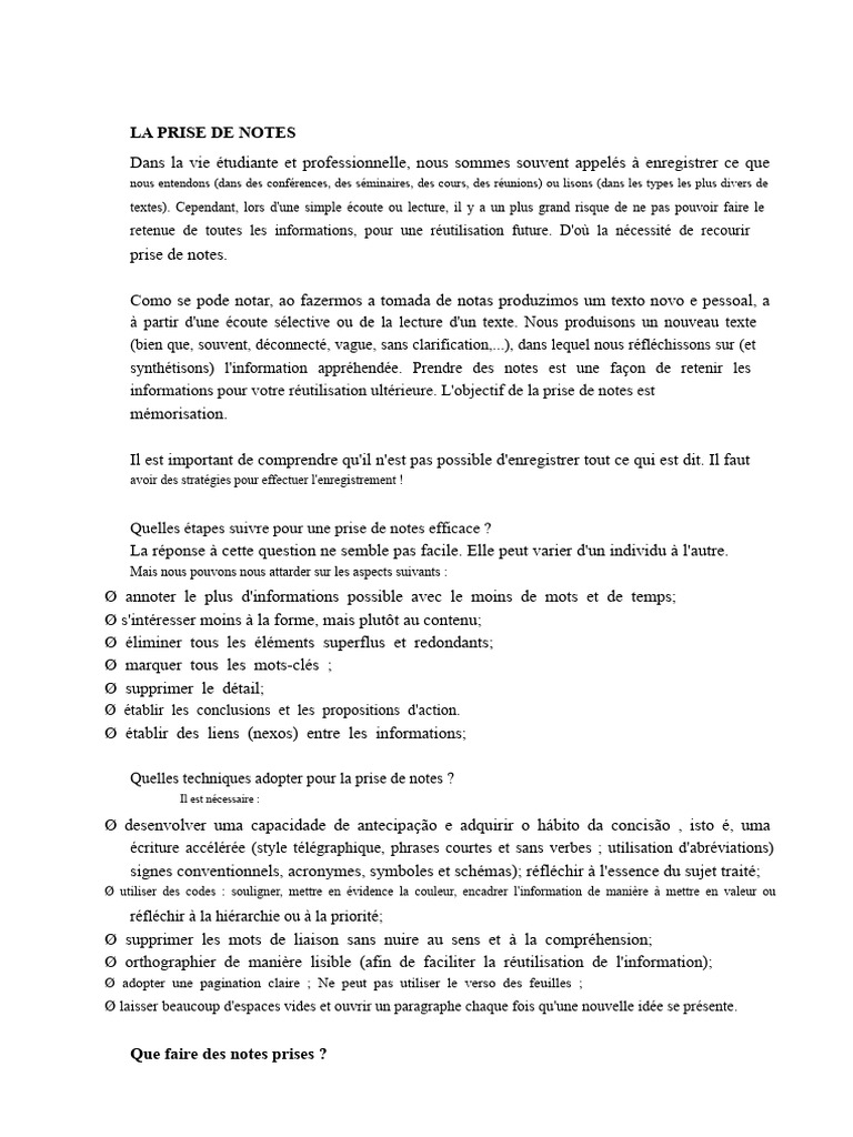 Techniques de Prise de Notes Efficaces | PDF | Phrase | Grammaire