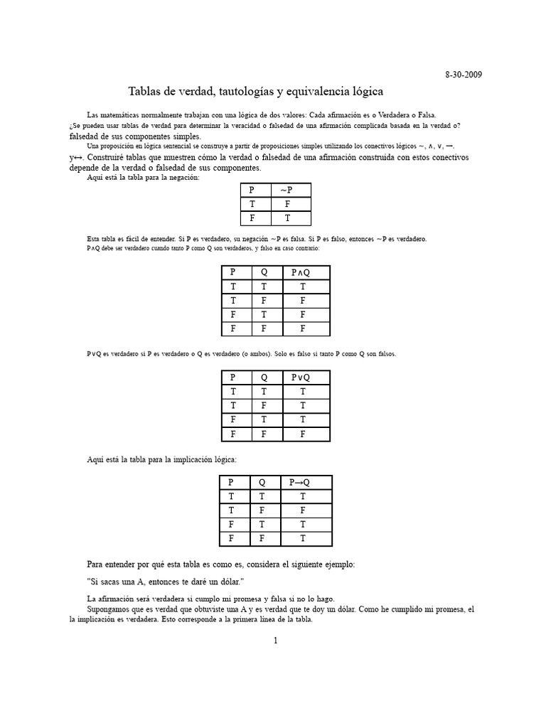 Tablas de Verdad y Lógica Proposicional | PDF | Proposición | Verdad