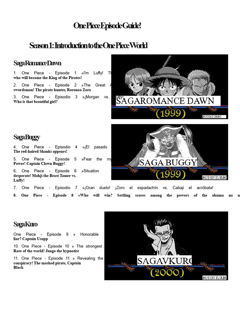 Guía de episodios de One Piece: Temporada 1 | PDF