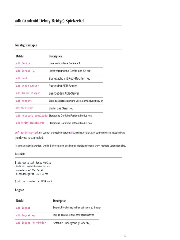Adb Android Debug Bridge Cheat Sheet | PDF