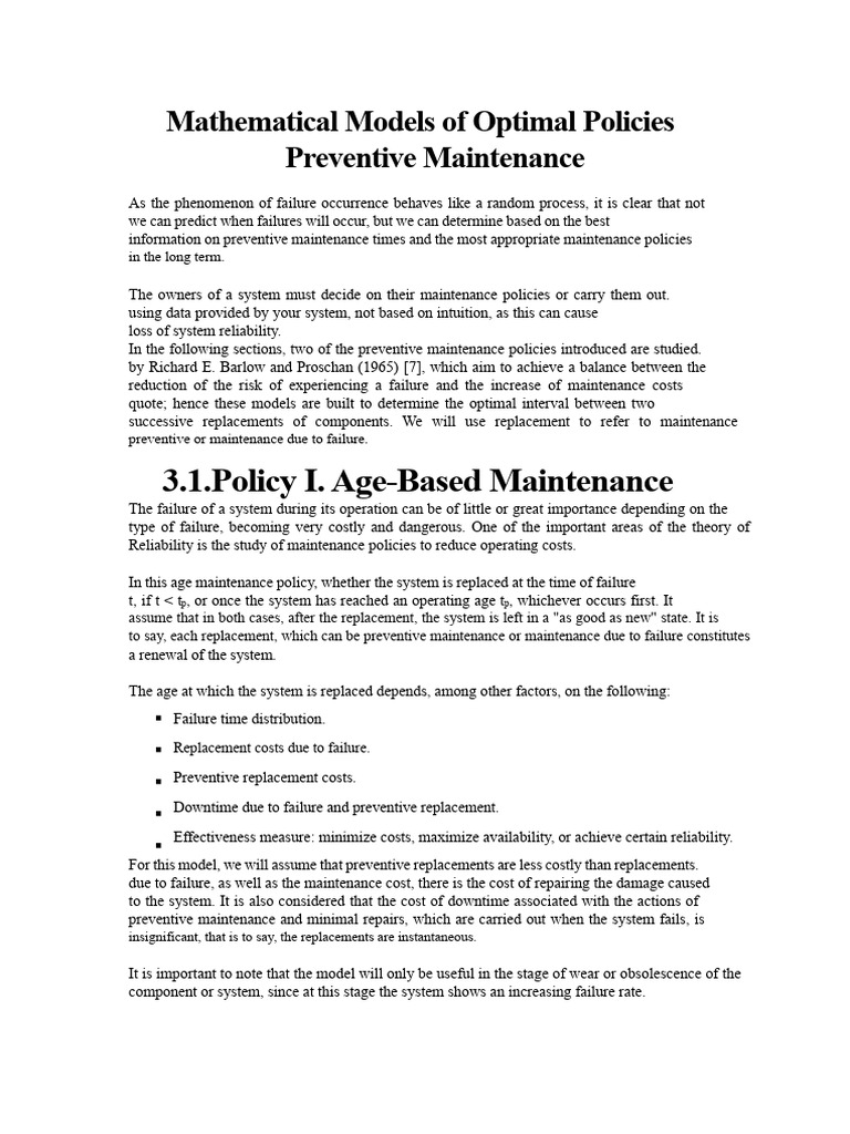 Optimal Preventive Maintenance Models | PDF | Reliability Engineering ...