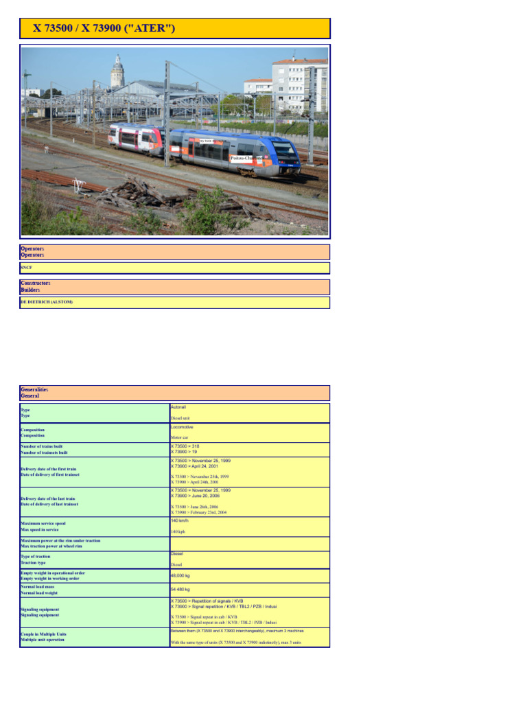 X 73500/X 73900 Diesel Locomotive Specs | PDF | Brake | Electric Motor