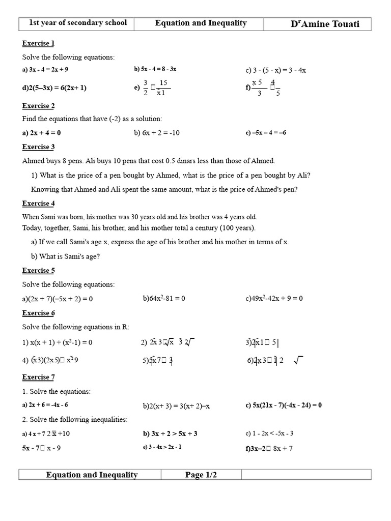 equation_inequation | PDF | Equations | Mathematical Concepts