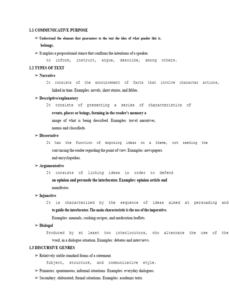 1.1 to 1.3 COMMUNICATIVE PURPOSE, TYPES AND TEXTUAL GENRES | PDF ...
