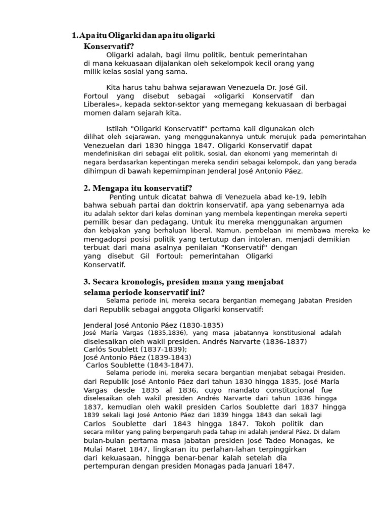Oligarki Konservatif Di Venezuela 1830 1847 Pdf 