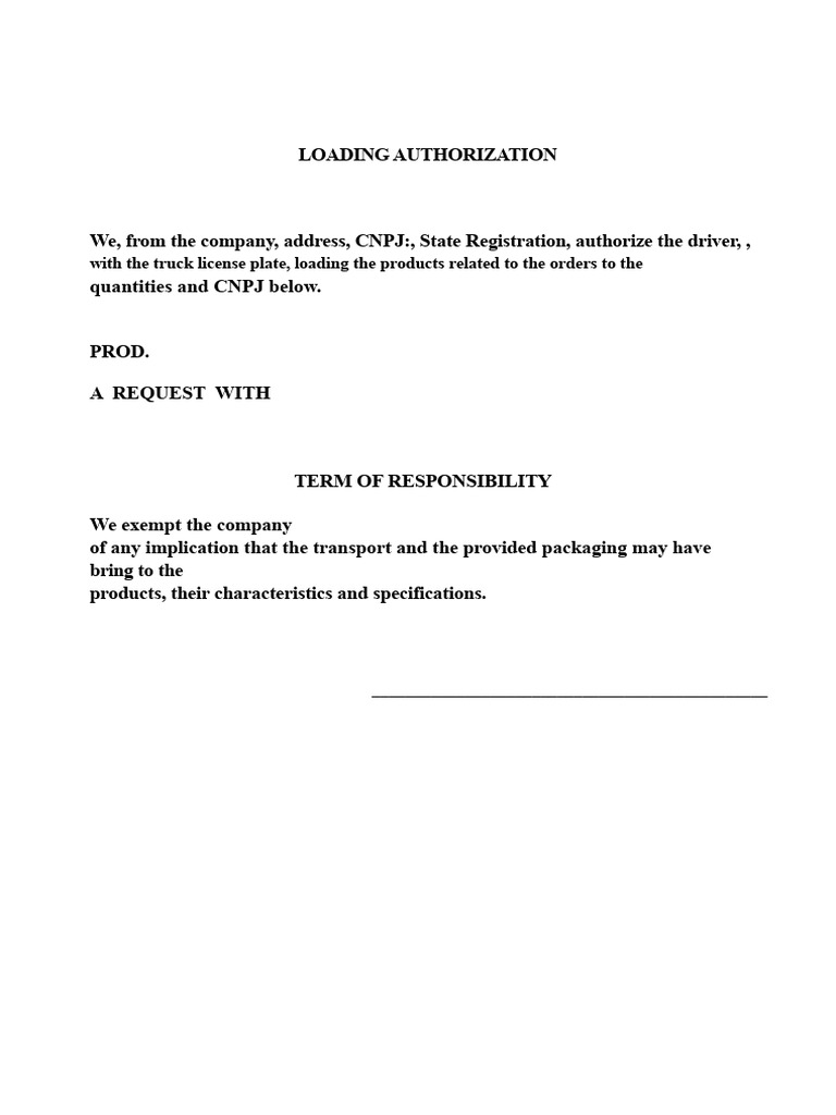 Loading Authorization and Responsibility Term | PDF