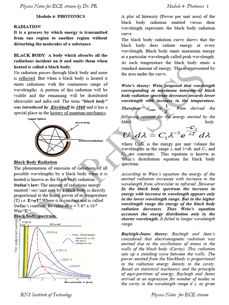 Black Body Radiation and Photonics Notes | PDF | Electromagnetic ...