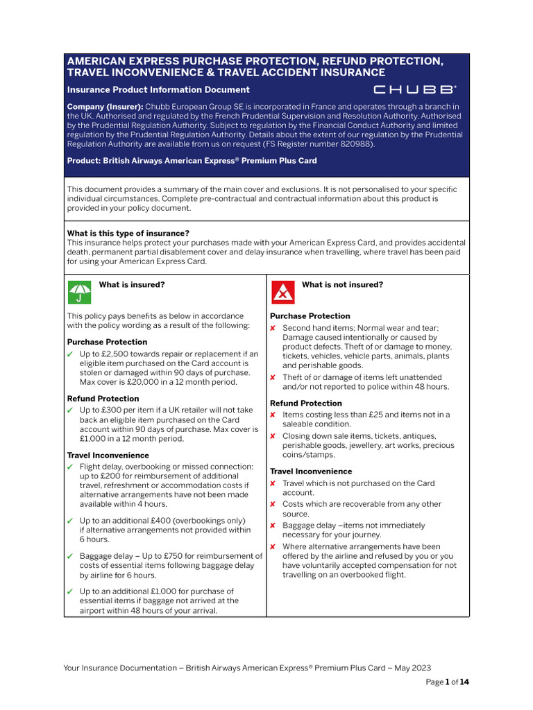UK BA Premium Plus Insurance Documentation v1 0 | PDF | Insurance ...