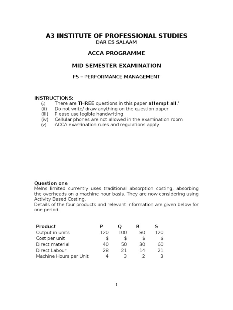 ACCA F5 Performance Management Exam Guide | PDF | Business Economics ...