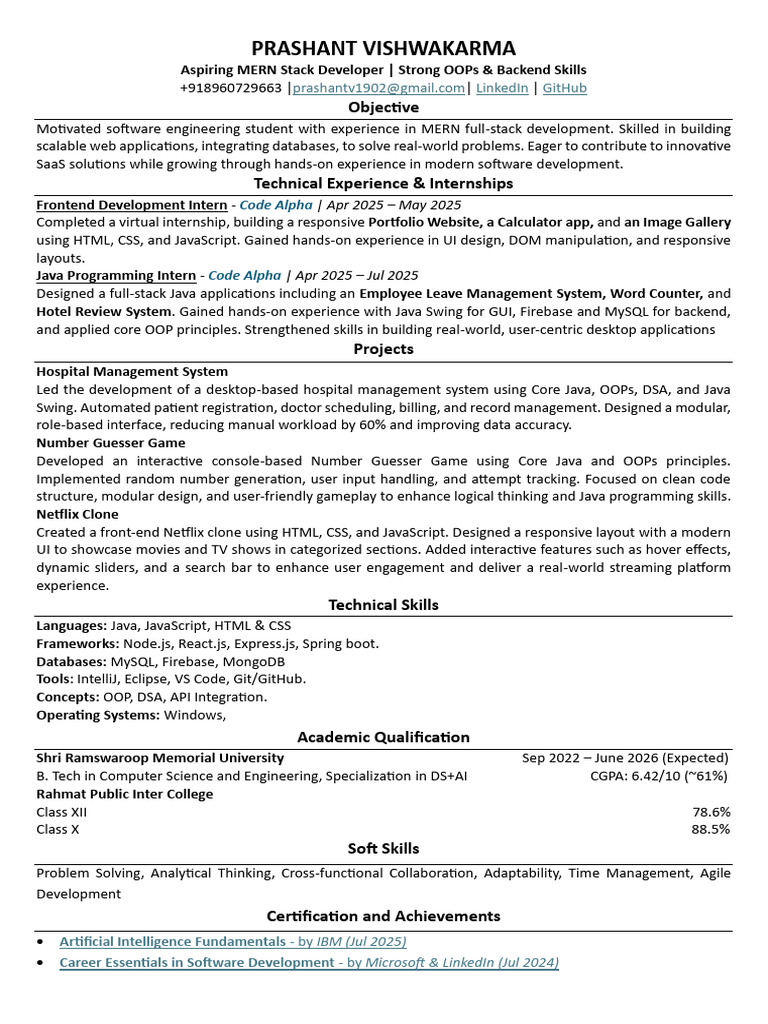 Aspiring MERN Stack Developer Profile | PDF | Java (Programming ...