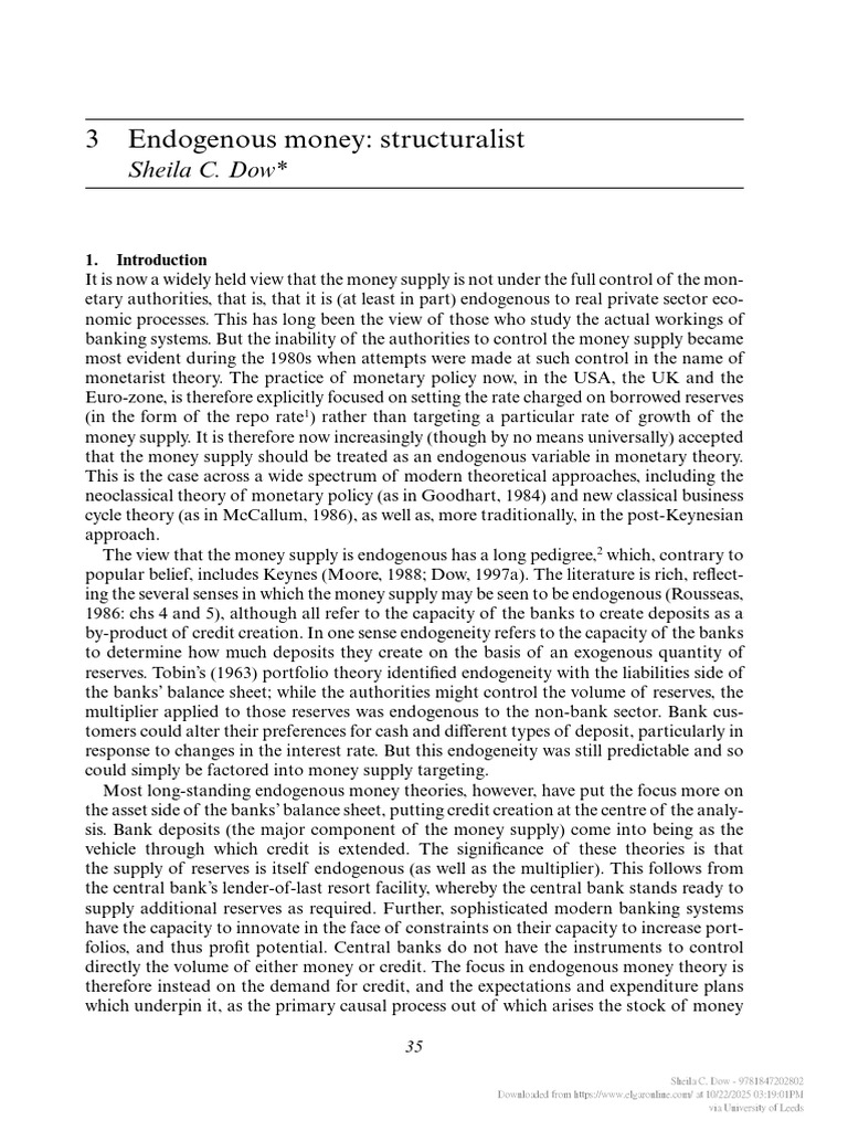 Endogenous Money and Structuralism Analysis | PDF | Money | Money Supply