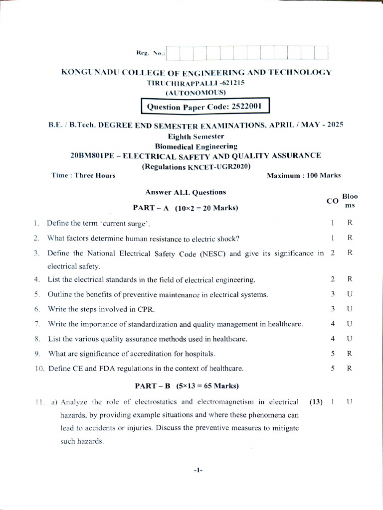 Electrical Safety Exam Paper 2025 | PDF | Safety