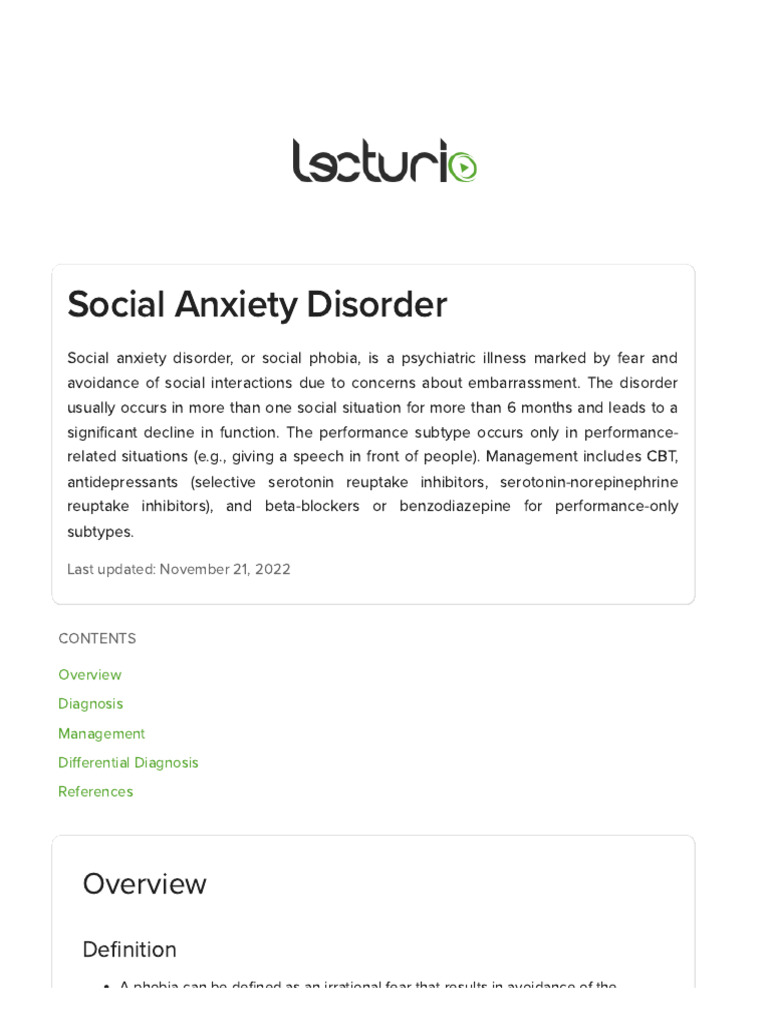 Understanding Social Anxiety Disorder | PDF | Social Anxiety Disorder ...
