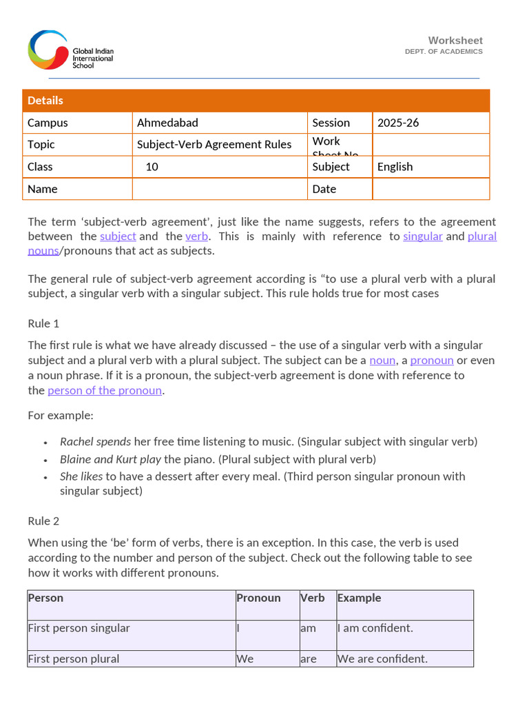 Subject-Verb Agreement Rules Guide | PDF | Grammatical Number | Verb