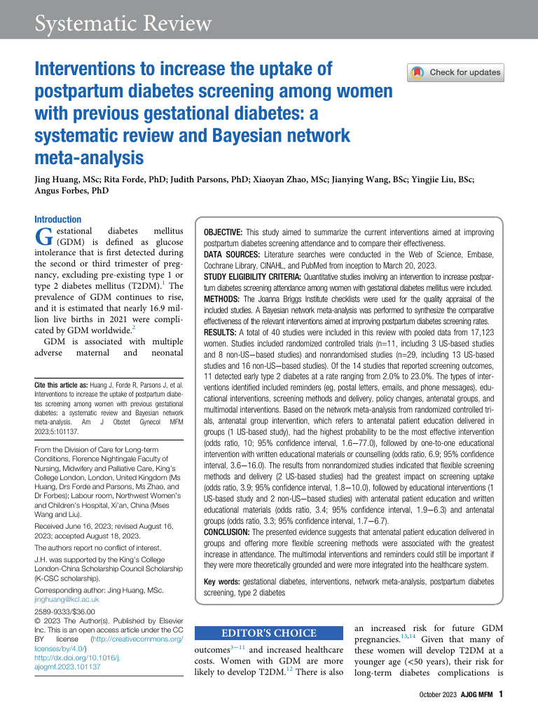 Interventions to Increase the Uptake of Postpartum | PDF | Gestational ...