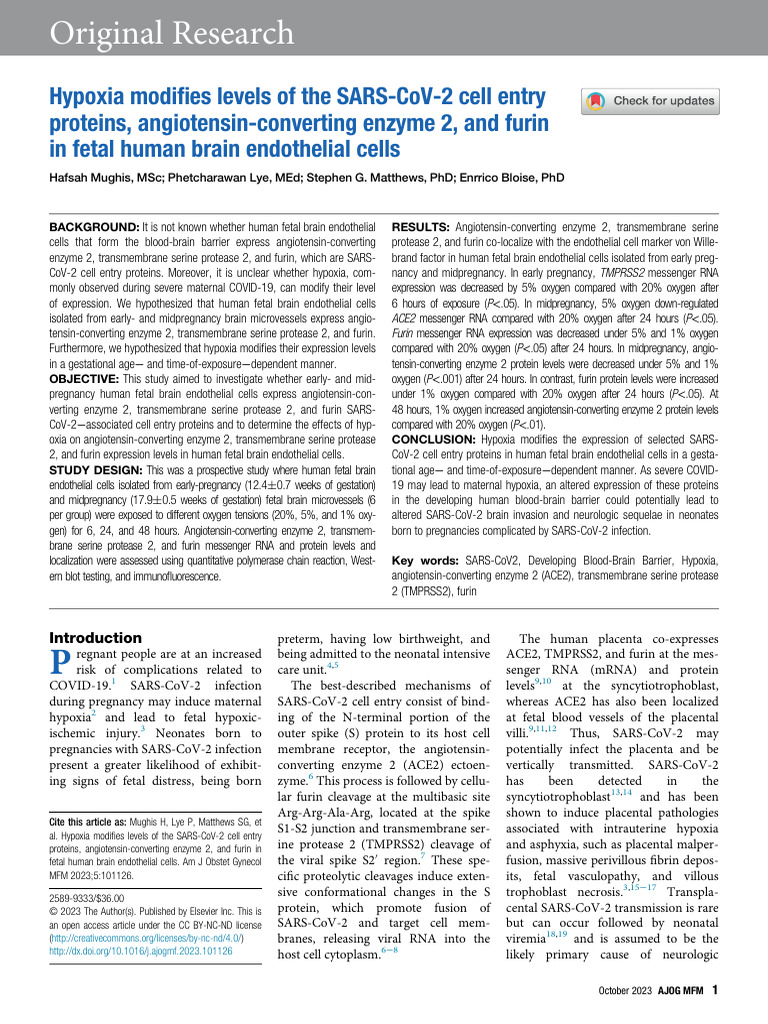 Hypoxia Modifies Levels of The SARS CoV 2 Cell Ent | PDF | Biology ...