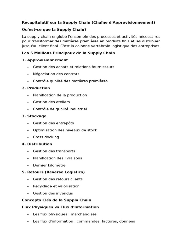 Guide Complet sur la Supply Chain | PDF | Gestion de la chaîne ...