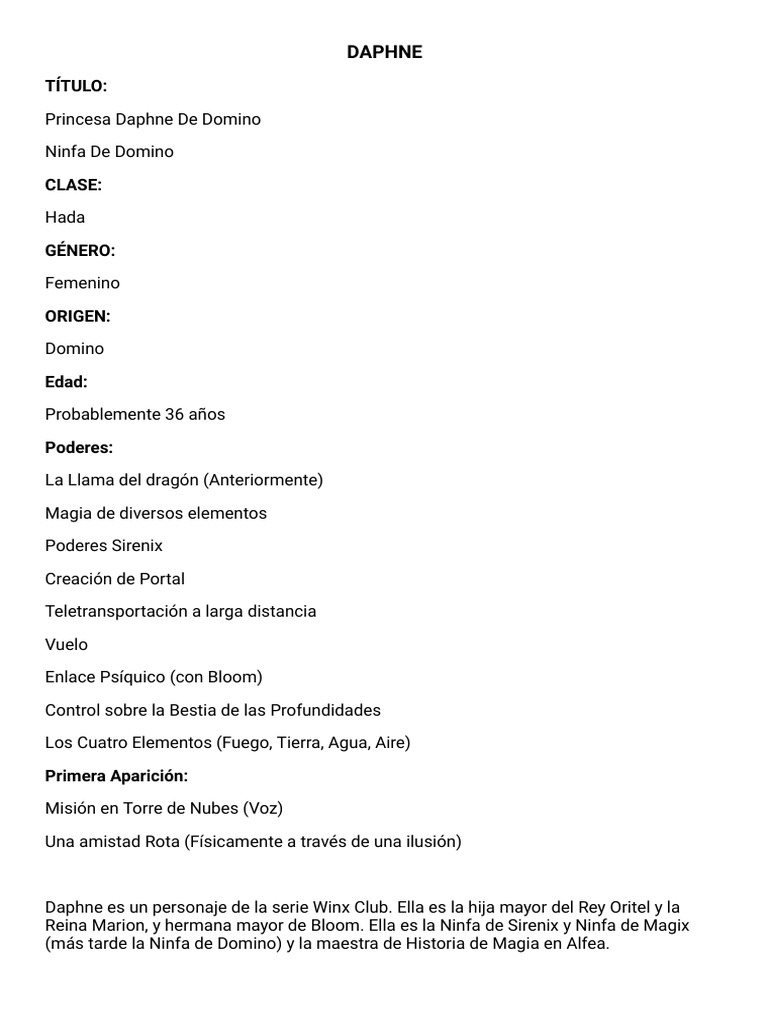 Princesa Daphne: Historia y Poderes | PDF