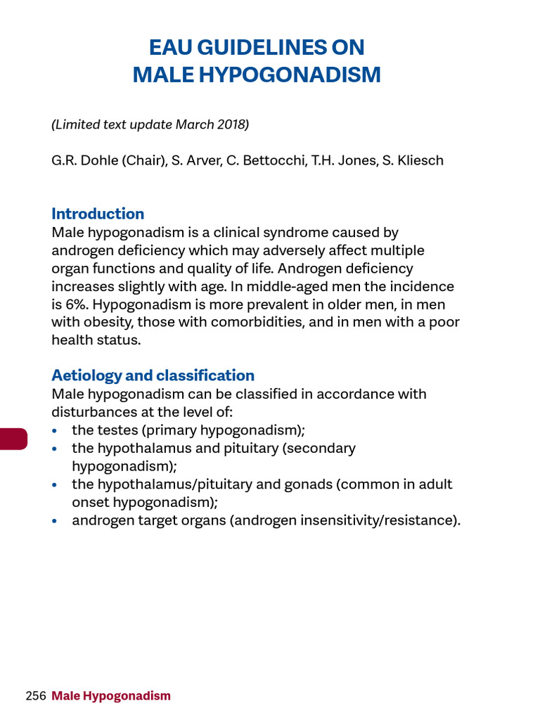 EAU Guidelines on Male Hypogonadism | PDF | Testosterone | Medical ...
