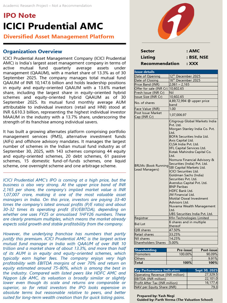 ICICI Prudential AMC - IPO Note | PDF | Investment Fund | Exchange ...