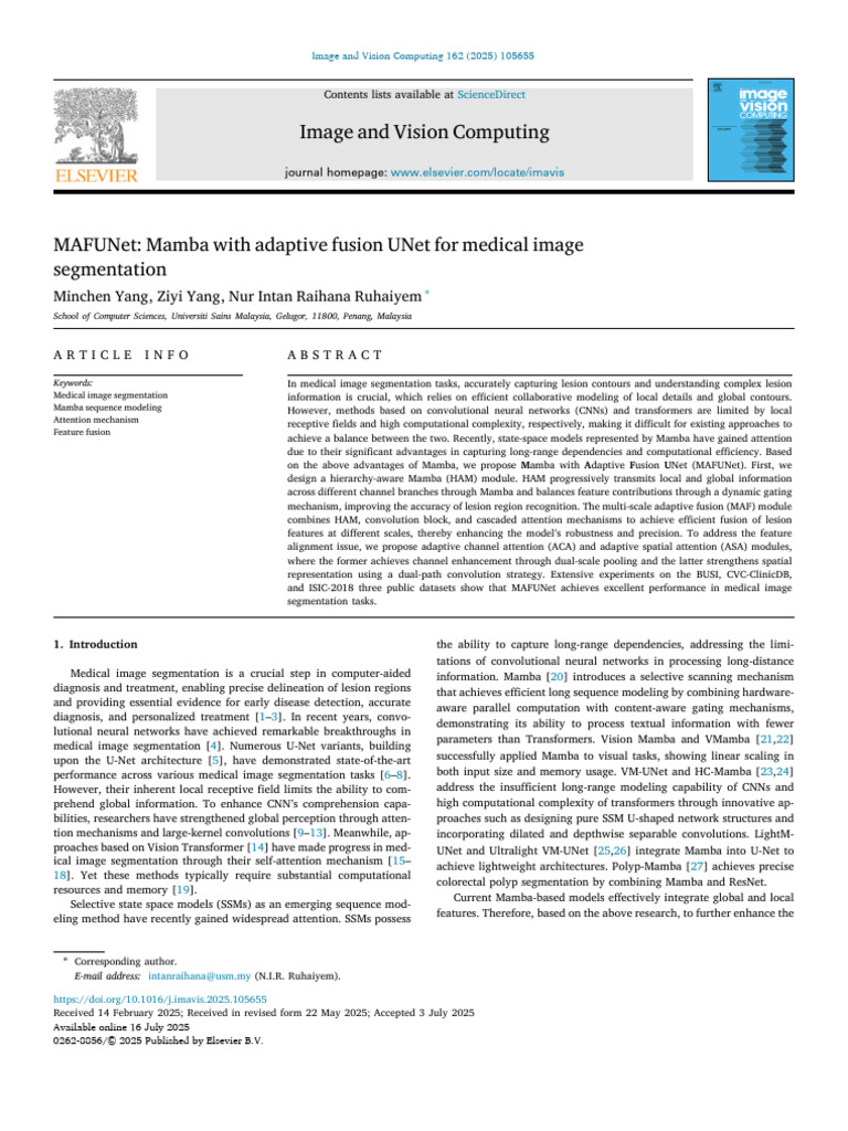 MAFUNet Mamba With Adaptive Fusion UNet For Medical Image Segmentation ...