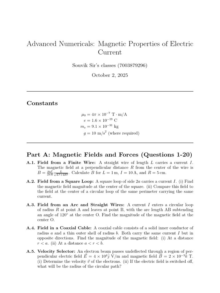 Magnetic Properties of Electric Current | PDF | Magnetic Field ...