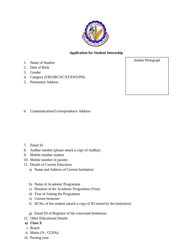 Student Internship Application Form | PDF